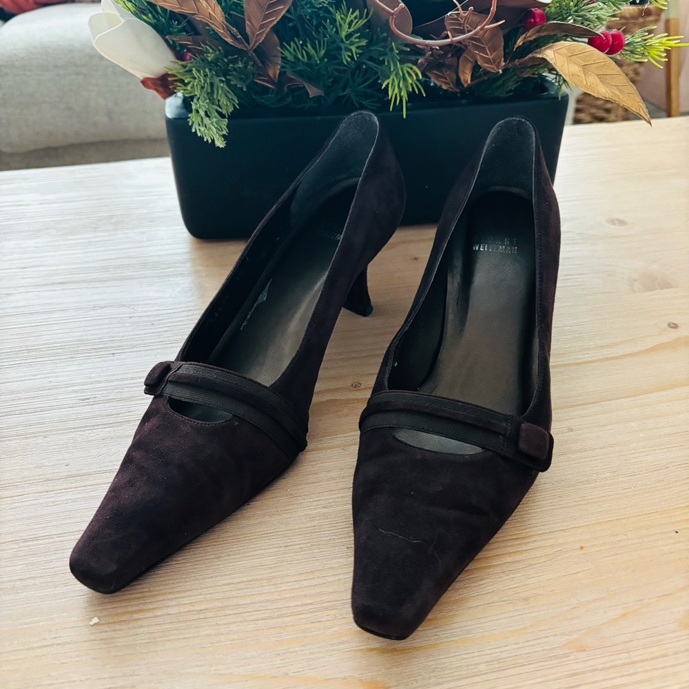 Stuart Weitzman Women’s Brown Suede Designer Heels Size 10‎ Pointed Toe
